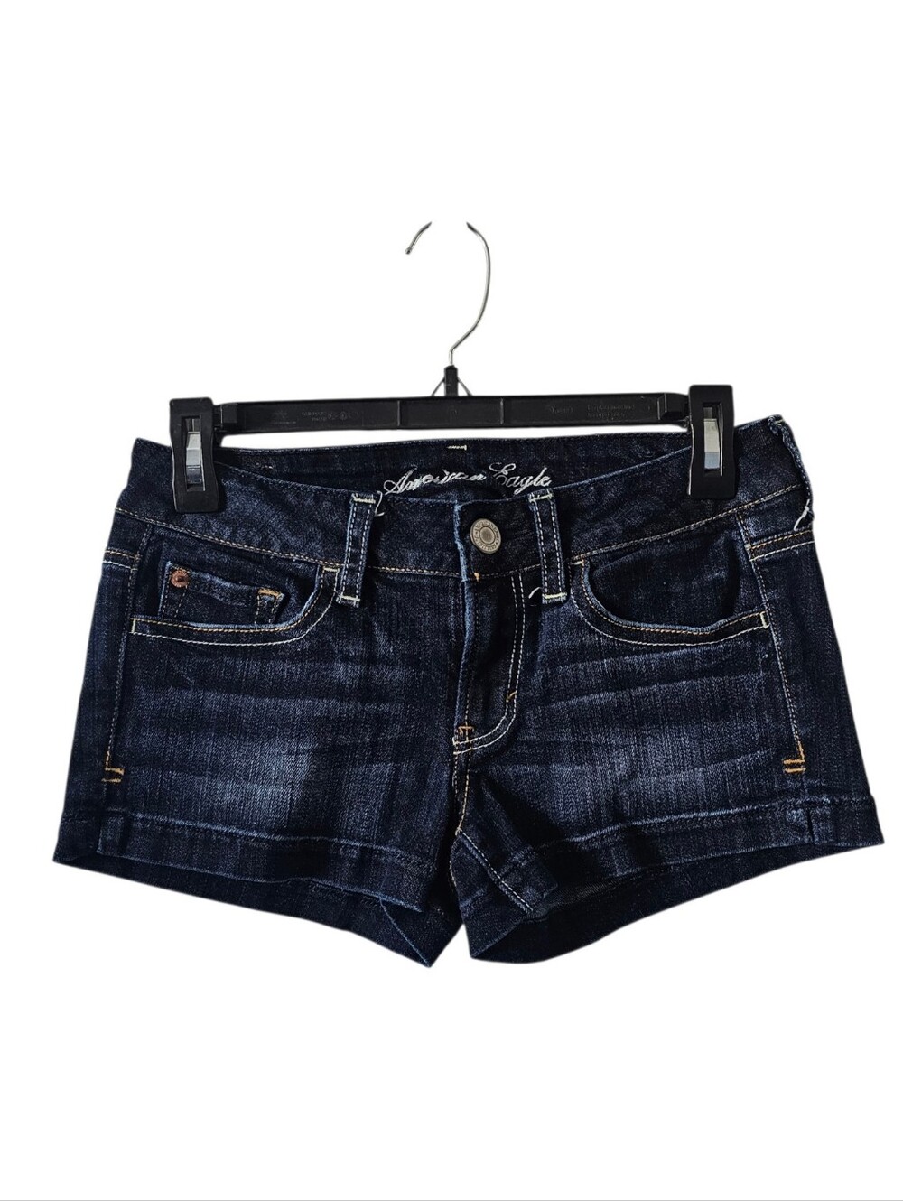 American Eagle Low Rise Denim Shorts Women 2 Dark Wash Cuffed Y2K Stretch Shorti
